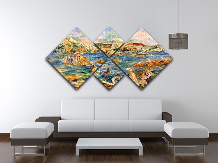 A 4-square multi-panel canvas featuring Renoir's 'At the Beach of Guernesey', showcasing vibrant beach scene.